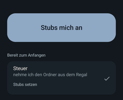 Startbildschirm mit vorbereiteter Aufgabe