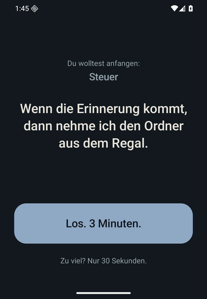 Der Stubs-Bildschirm zeigt den Wenn-Dann-Satz